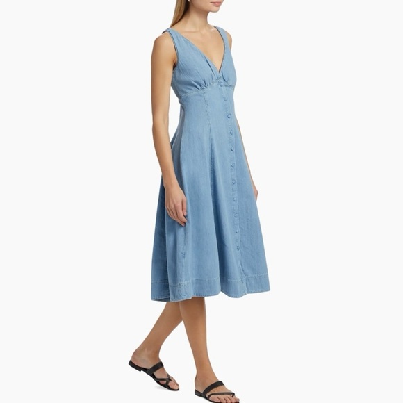 NWT Reformation Sebastian Denim Midi Dress Savannah V-neck Button-Front Size 4 - Picture 3 of 13